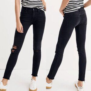 MADEWELL 9" Mid Rise Skinny Jeans Faded Black Ripped Rips Cropped Crop Ankle 28